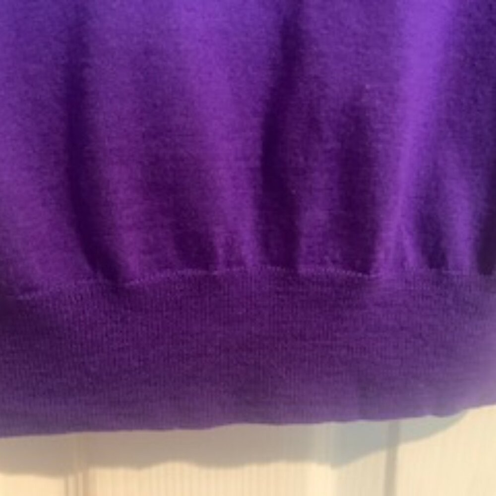 Violet Purple Cashmere Crewneck Sweater with 3/4 Length Sleeves - Picture 4 of 5
